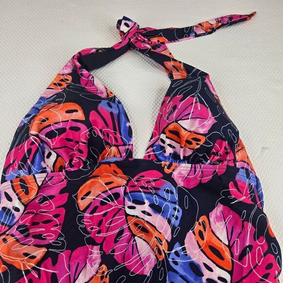 Tommy Hilfiger Halter Tankini Top Tropical Leaf Print Womens Swimwear Size M Pin - Picture 3 of 6